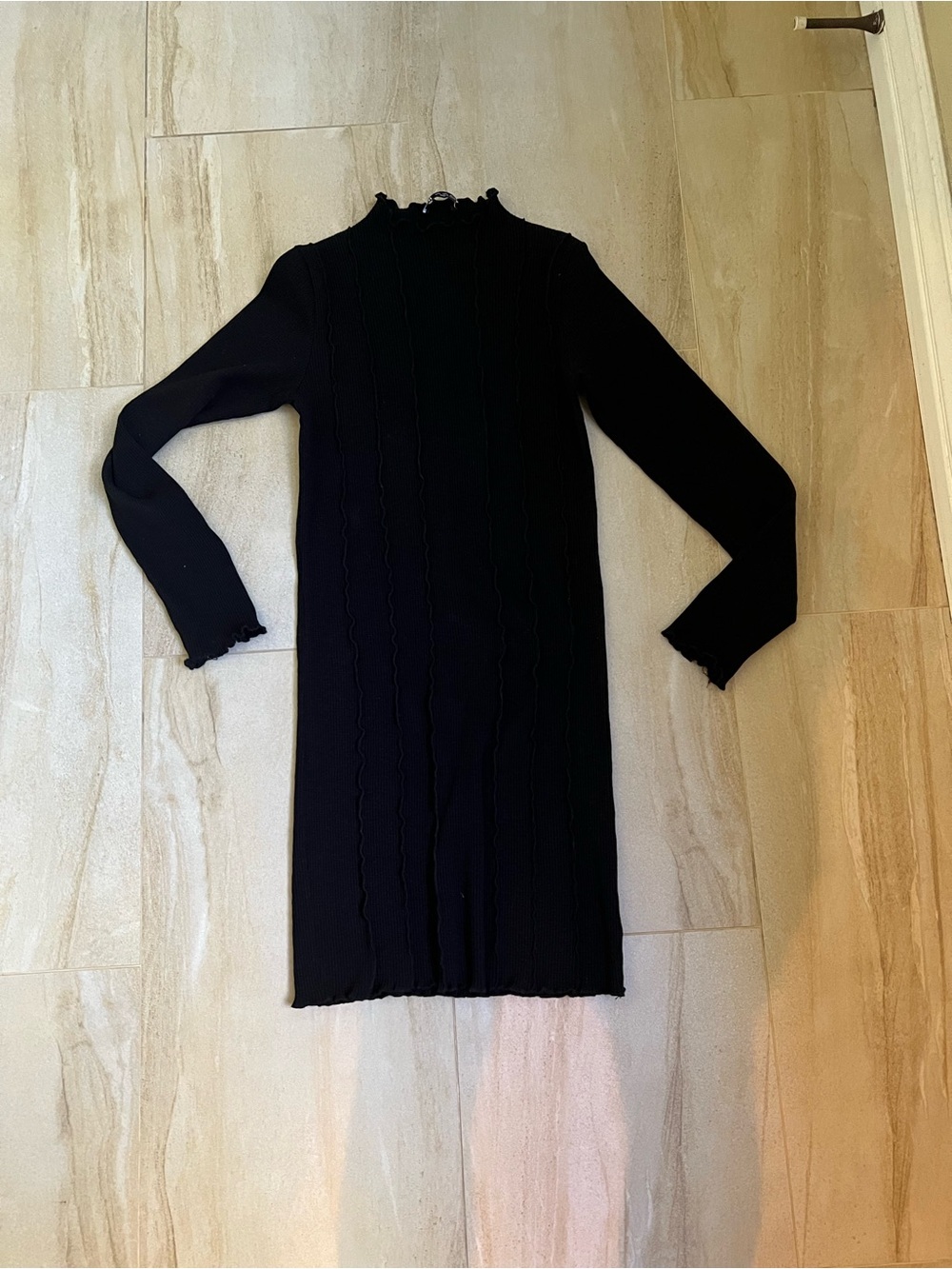 Zara Black Long-Sleeve Ribbed Mock Neck Dress